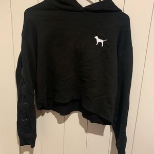 PINK Cropped Black Hoodie